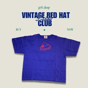 Vintage Red Hat Club T-Shirt Womans Top Stitch Blue Short Sleeve Cotton